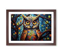 Owl Hard Edge Framed Print | A2 Walnut Framed Wall Art | Ready to Hang | Modern Animal Picture | Living Room Bedroom Lounge Office