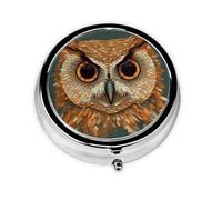 Owl Head Pattern Pill Box Metal Round Small Pill Case Cute 3 Compartment Pill Organizer Portable Travel Pillbox Mini Pill Container Holder for Daily Medicine Supplement Vitamin