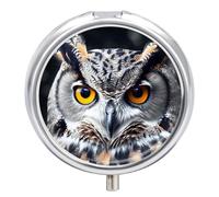 Owl Head Portrait Pill Box 3 Compartment Waterproof Pill Case with Mirror Portable for Purse Pocket Daily Medicine Vitamin Organizer Travel Med Container Holder for Fish Oil Supplements