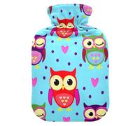 Owl Heart Polka Blue Hot Water Bottle with Cover for Pain Relief Hot Bottle Water Bag for Women, 1L