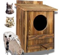 Owl House Outdoor, BigSize(16" x 12" x 9.6") Handcrafted Carbonized Pine Owl Nesting Box for Backyard Wildlife, Wooden Owl Box with Ventilation & Waterproof Roof