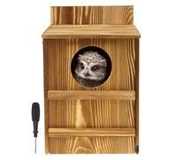 Owl House Screech, Owl Nesting Box, Large Handmade Wooden Circular Opening Screech Box,Wood Bird Bin with Mounting Screws,Wooden Building Kit for Owl Birds Outdoor, 36.8×19×22.8 cm