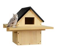 Owl House, Screech Wooden Owl Nesting Box, Weatherproof Design with Bird Stand, Large Opening, Mounted Birdhouse for Garden & Outdoor