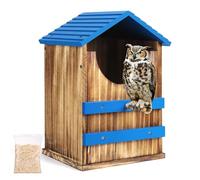 Owl House, Wood Screech Owl House Bird Box with Shavings Owls Boxes for Outside, Owls Nesting Box with Perch Stand & Mounting Kit for Wildlife Habitat Shelter Lovers(Blue) 13.5x7.5x8.7in