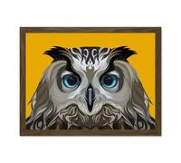 Owl Illustration On Orange Large Framed Art Print Wall Poster 18x24 inch