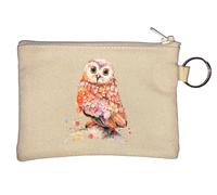 Owl Illustration Watercolor Graphic Key Chain Coin Purse Beige