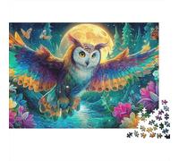 Owl in Cosmos Thick 1000 Piece Puzzle for Adults Owl Moon Flowers Butterflies Forest Premium Sturdy Vibrant Challenging Hard Difficult Stress Relief 38x26cm/1000pcs