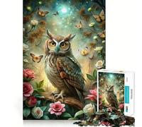 Owl in Enchanted Forest with Butterflies 1000 Piece Jigsaw Puzzles for Adults Jigsaw Enhance Memory Gentle Leisure Firm Cut (38x52cm)
