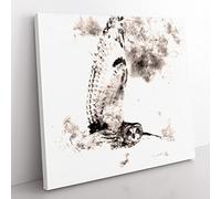 Owl in Flight Watercolour Modern Canvas Wall Art Print Ready to Hang, Framed Picture for Living Room Bedroom Home Office Décor, 50x50 cm (20x20 Inch)