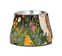 Owl in Flower Meadow Raised Pets Water Bowl Enhanced Stainless Steel Metal Pets Bowls for Medium Dogs Slow Down Eating