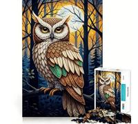 Owl in Forest at Night Hard Jigsaw Puzzle for Adults 1000 Pieces Smart Game Home Enjoy Image Assembly Festive Gift (38x26cm)