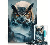 Owl in Forest Under Moonlight Jigsaw Puzzle for Teenagers 1000 Pieces Smart Game Family Time Pattern Assembly Santa Wish Pick (38x26cm)