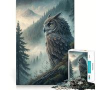 Owl in Misty Forest Landscape Jigsaw Puzzles for Adults 1000 Pieces Brain Workout Toy Relaxing Fun Art Assembly (38x26cm)