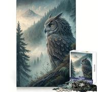 Owl in Misty Forest Landscape Jigsaw Puzzles for Adults 1000 Pieces Brain Workout Toy Relaxing Fun Art Assembly (38x26cm)