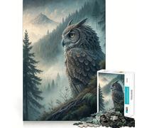 Owl in Misty Forest Landscape Jigsaw Puzzles for Adults1000 Pieces Strengthen Memory Home Pastime Clean Edge Elegant Gift (38x52cm)