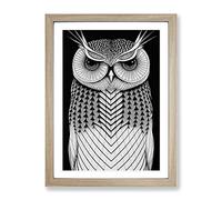 Owl In Monochrome No.4 Framed Print for Living Room Bedroom Home Office Décor, Wall Art Picture Ready to Hang, Oak A4 Frame (34 x 25 cm)