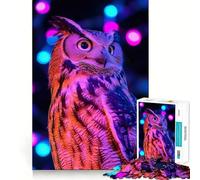 Owl in Neon Lights Jigsaw Puzzles for Adults1000 Pieces Strong Logic Toy Tension Relief Clear Edge Premium Gift (38x26cm)
