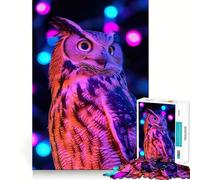 Owl in Neon Lights Jigsaw Puzzles1000 Pieces Mind Skill Toy Soothing Play Precision Cut Art Collection Piece (38x52cm)