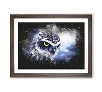 Owl In Nepal Paint Splash Modern Art Framed Wall Art Print, Ready to Hang Picture for Living Room Bedroom Home Office Décor, Walnut A3 (46 x 34 cm)