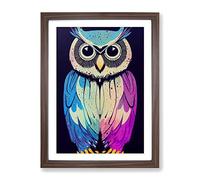 Owl In Paint No.3 Framed Print | A2 Walnut Framed Wall Art | Ready to Hang | Modern Animal Picture | Living Room Bedroom Lounge Office