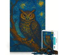 Owl in Starry Night Painting Jigsaw Puzzles for Adults1000 Pieces Mind Puzzle Cozy Relax Image Assembly (38x52cm)
