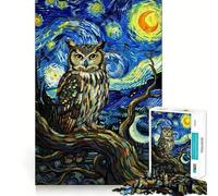Owl in Starry Night Style Painting Jigsaw Puzzles1000 Pieces Mind Skill Toy Soothing Play Precision Cut Art Collection Piece (50x75cm)