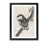 Owl In The Tree By Katsushika Hokusai Asian Japanese Framed Print | A2 Black Framed Wall Art | Ready to Hang | Asian Floral Picture | Living Room Bedroom Lounge Office