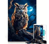 Owl in The Woods at Night 1000 Piece Jigsaw Puzzles for Teenagers Jigsaw Memory Lift Light Relax Image Assembly (38x52cm)