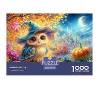 Owl in Wizard Hat Amid Autumn Blooms And Moon 1000 Piece Jigsaw Puzzle Owl Classic Game for Kids & Adults, Recycled 70x50cm/1000pcs
