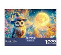 Owl in Wizard Hat, Full Moon, Colorful Flora 1000 Piece Jigsaw Puzzle Owl Brainteasing Fun for Adults & Kids 38x26cm/1000pcs