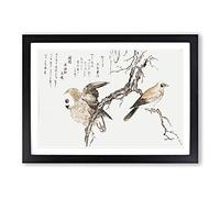 Owl & Jay Upon a Branch by Kitagawa Utamaro Framed Print | A2 Black Framed Wall Art | Ready to Hang | Modern Animal Picture | Living Room Bedroom Lounge Office