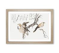 Owl & Jay Upon a Branch by Kitagawa Utamaro Framed Print | A2 Oak Framed Wall Art | Ready to Hang | Modern Animal Picture | Living Room Bedroom Lounge Office