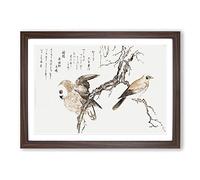 Owl & Jay Upon a Branch by Kitagawa Utamaro Framed Print | A2 Walnut Framed Wall Art | Ready to Hang | Modern Animal Picture | Living Room Bedroom Lounge Office
