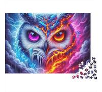 Owl Jigsaw Puzzle Psychedelic Nocturnal Bird 1000 Piece Sturdy Dust-Free Cardboard Home Leisure Nursing Home Activity for Seniors Adults Beginners Family 52x38cm/1000pcs
