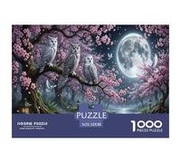 Owl Jigsaw Puzzles Puzzle for Adults Kids. 1000 Pieces Moonlight Cherry Blossoms Impossible Challenge Toy Home Decoration for Gifts 52x38cm/1000pcs