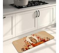 Owl Kitchen Mats for Floor, Autumn Leaves Vintage Cozy Mats, Cushioned Comfort Washable Non Slip Decor Rugs for Kitchen Sinks Laundryroom Bathroom 16x47 Inch