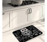 Owl Kitchen Mats for Floor, Black White Artistic Skull Mats, Cushioned Comfort Washable Non Slip Decor Rugs for Kitchen Sinks Laundry Room Bathroom 20x31 Inch