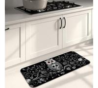 Owl Kitchen Mats for Floor, Black White Artistic Skull Mats, Cushioned Comfort Washable Non Slip Decor Rugs for Kitchen Sinks Laundry Room Bathroom 16x47 Inch