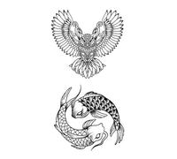 Owl Koi Tattoo Sticker Combination Creative Men And Women Arm Leg Sticker Waterproof And Sweat-proof Long-lasting