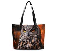 Owl Leather Tote Bag for Women Work Shoulder Purses with Zipper Waterproof Large Computer Shoulder Bag Fashion Ladies Shoulder Handbag Reusable Shopping Bags