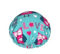 Owl Love Reusable Bath Shower Cap For Women Long Hair, Double Layer Waterproof Bathing Shower Hat Hair Protector For Kids Girls Women, 1 Pack