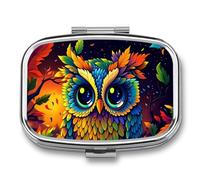 Owl & Magic Forest Metal Pill Organizer Case, 2-Compartment Travel Pill Box, Portable Pocket Pill Container with Secure Closure, Small Medication Holder for Men Women Seniors, Giftable