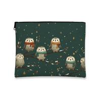 Owl Makeup Bag, Cute Owls Forest Cosmetic Travel Pouch for Women, Portable Small Canvas Zipper Organizer, Holiday Skincare Toiletry Bag, Green, 7x9 Inch, Owls