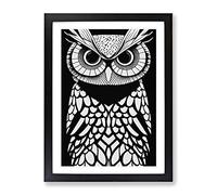 Owl Monochrome Framed Wall Art Print A2 Black