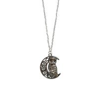 Owl Moon Crescent Necklace Pagan Witch Witchcraft Chain Silver Gift Bird Wicca Wiccan Jewellery Night Dark Stars Crest Silver Accessory Pendant Charm Gothic Goth Witchy Magic Magical Fantasy