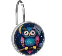 Owl Moon Shower Curtain Hooks, Home Decorative Shower Curtain Rings for Bathroom, Decorative Hangers Bathroom Accessories, Set of 12