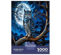 Owl Moon Tree 1000 Pieces Jigsaw Puzzle Set Nocturnal Wisdom Art Jigsaw Puzzle Extra-Thick Cardboard Stress Relief Travel Adults Kids 12+ Brain Training Puzzle 38x26cm/1000pcs
