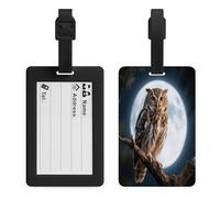 Owl Moonlight Luggage Tag Suitcase Marker Travel Baggage Identifier with Boarding Card Holder Sturdy TPU Travel Label for Suitcases and Work Bags