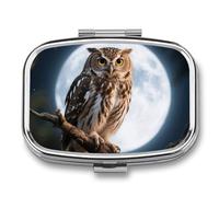 Owl Moonlight pilldispenser with Mirror 2 Compartments Waterproof PillCase for Purse Pocket Non-Slip Grip Travel Medicine Organizer Container Box for Vitamin Fish Oil Supplement