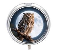Owl Moonlight pilldispenser with Mirror 3 Compartments Waterproof Pillcase for Purse Pocket Non-Slip Grip Travel Medicine Organizer Container Box for Vitamin Fish Oil Supplement